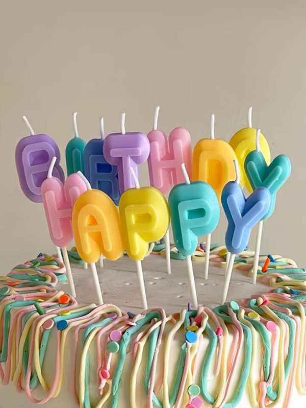 Happy Birthday Alphabets Macroon Colored Cake Candles Set - Image 2