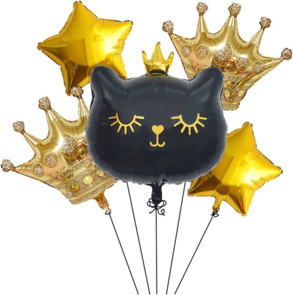 Black Kittey Foil Balloons 5 Pcs Set