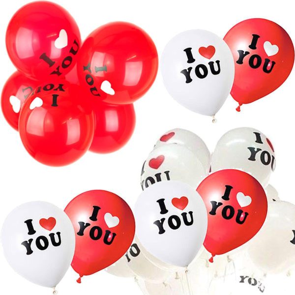 "I LOVE U" Red & White Balloons Set