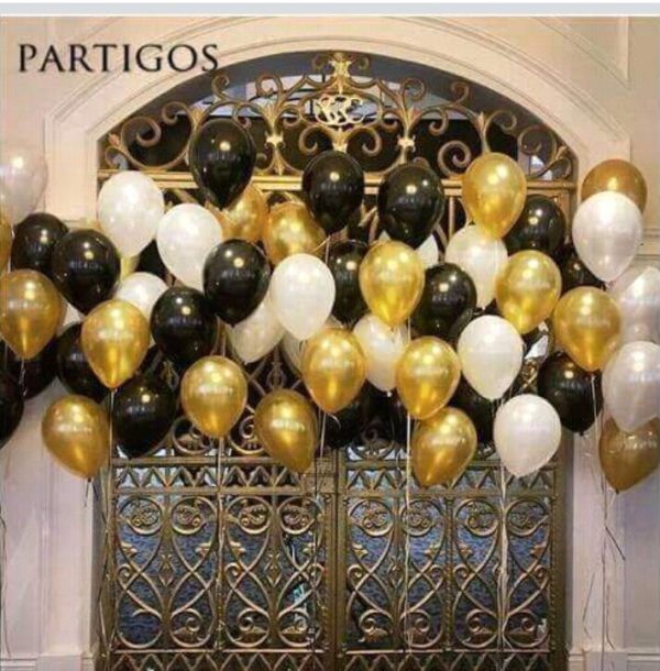 100 Black , White & Golden Baloons Set