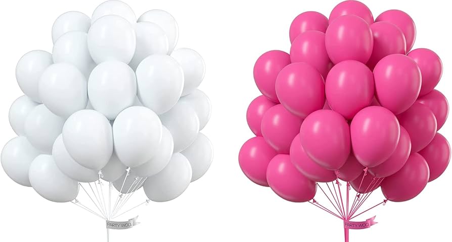 50 White & Dark Pink Balloons Pack